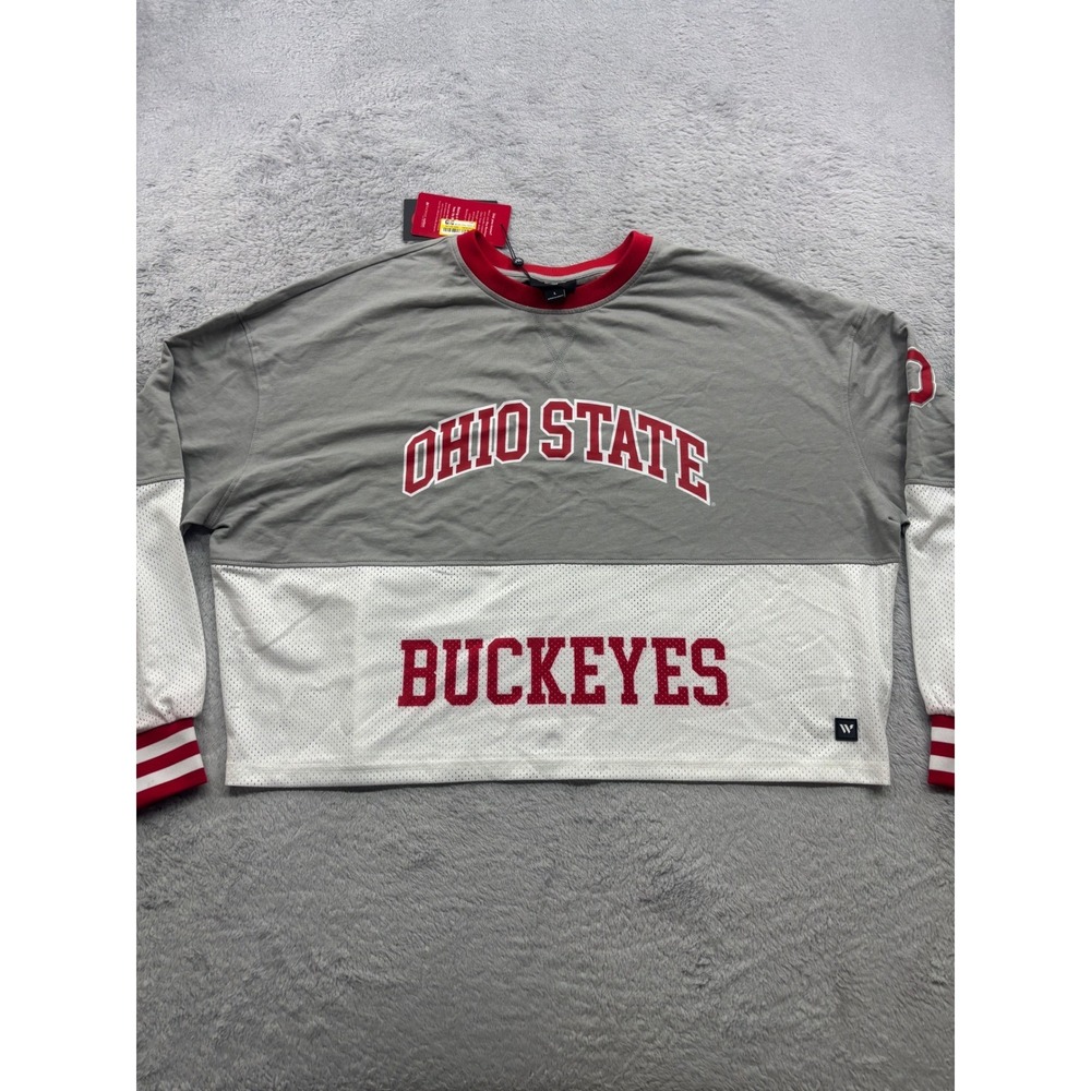 The‎ Wild Collective Ohio State Buckeyes Mesh Crew Boxy Cropped Fleece Womens L